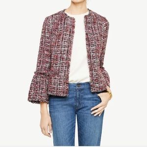 Ann Taylor Fringe Tweed Ruffle Cuff Jacket in Red Multi